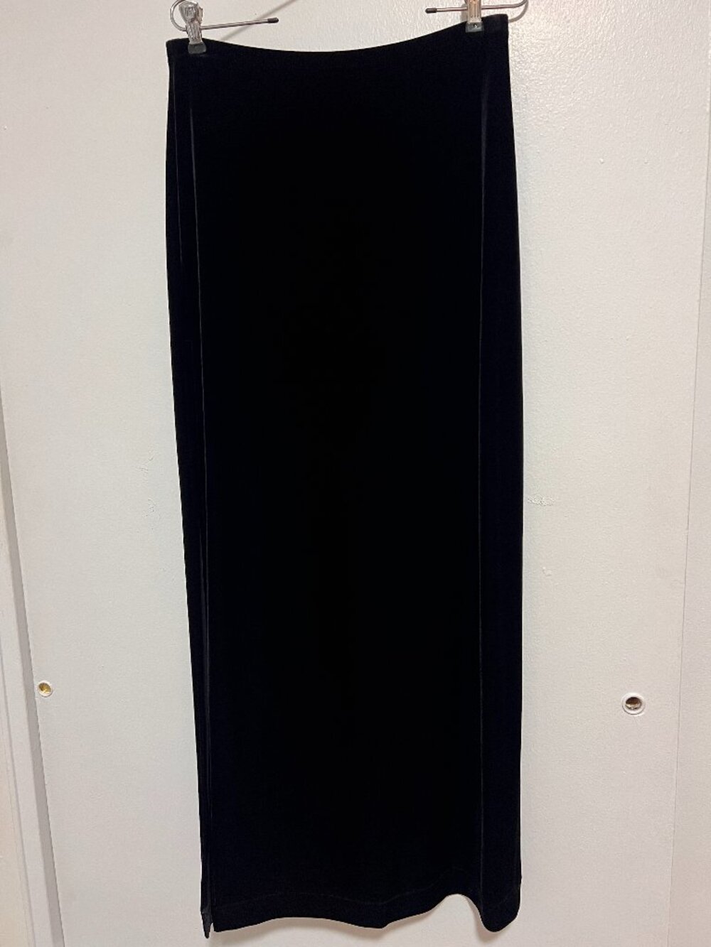 TADASHI black velvet long stretch skirt with two side slits size L